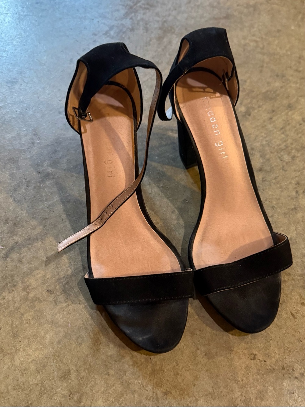 Madden Girl Black Suede Ankle-Strap Block Heels